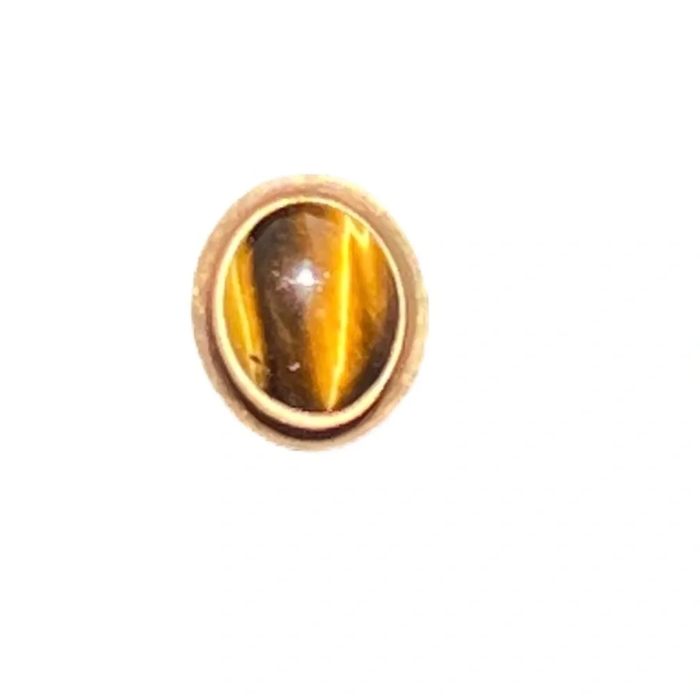VINTAGE DOLAN BULLOCK TIGER'S EYE OVAL TIE TACK SET IN DB 14/20 GOLD